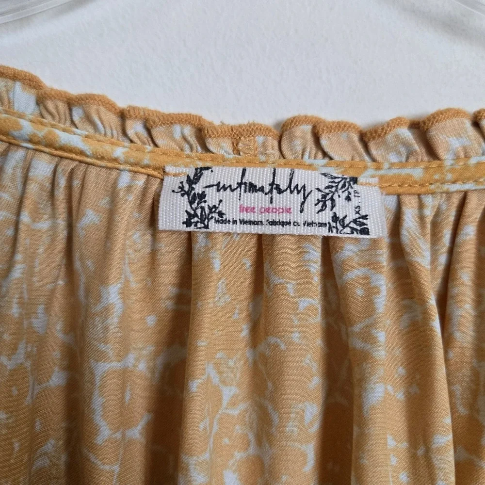 Free People Intimately XS Yellow Floral Print Boho V-Neck Bodysuit Long Sleeve‎